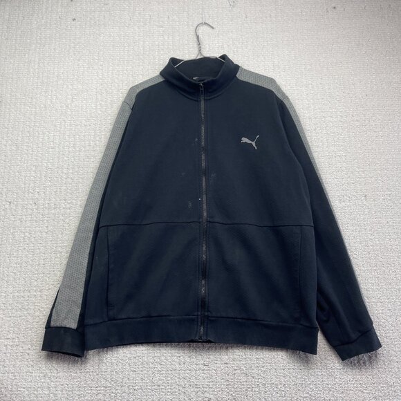 Puma Classics Tech Fleece Full Zip Long Sleeve Jacket Mens Sz XL Black / Grey ** - Picture 1 of 16